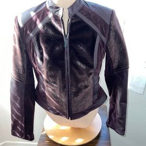 GILI Brown Leather Mixed Media Jacket